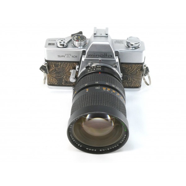 Minolta SRT 101 Custom Series – graviertes Leder – mit Tokına 35 105mm – überholt – Unikat