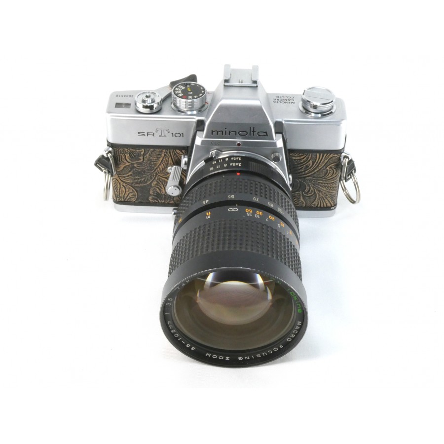 Minolta SRT 101 Custom Series – graviertes Leder – mit Tokına 35 105mm – überholt – Unikat