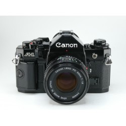 Canon A-1 Schwarz Set – Mit FD 50mm f/1.8 & Action Grip